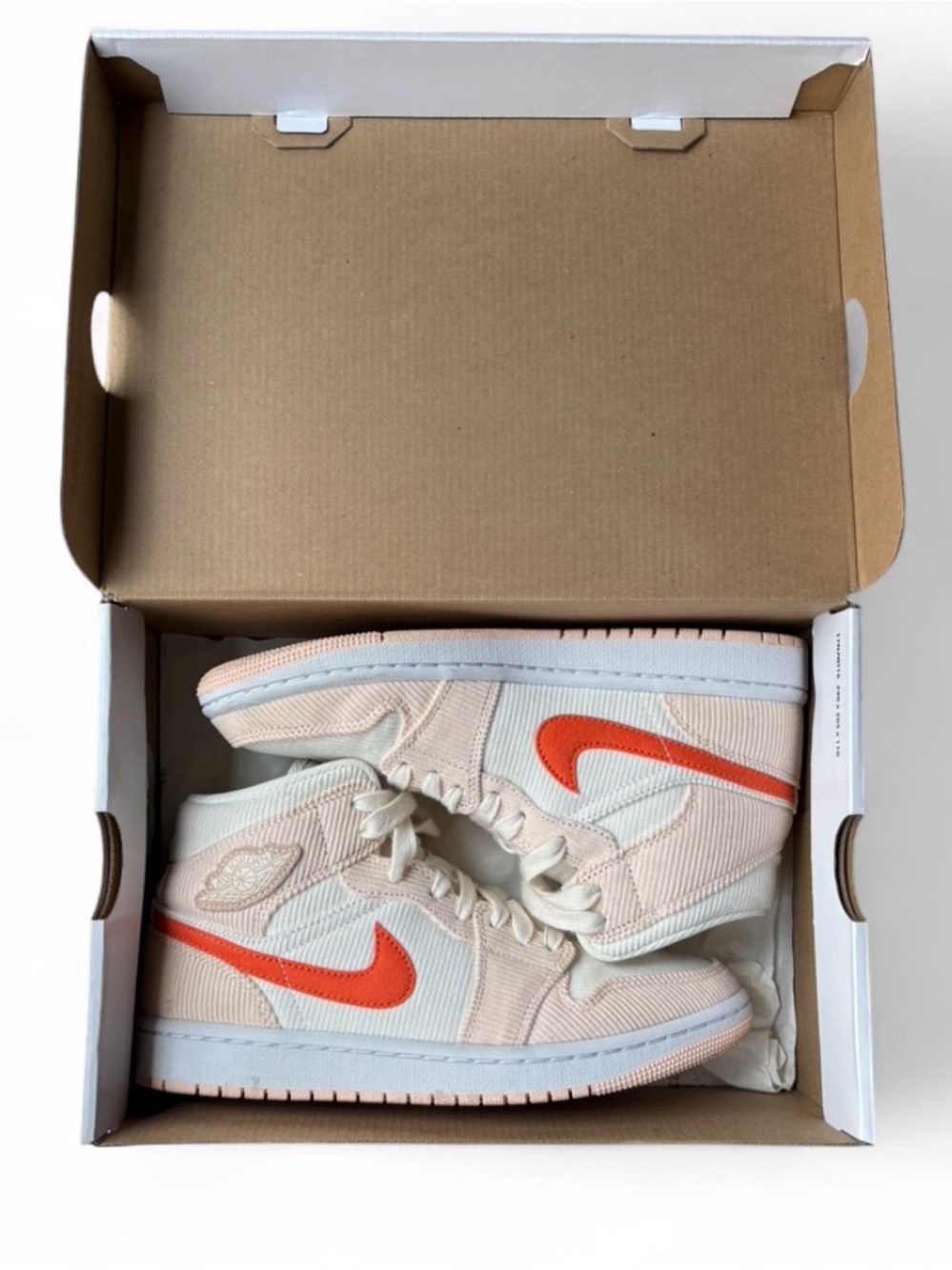 Nike Air Jordan 1 Mid Corduroy Sneakers - Cream and Orange